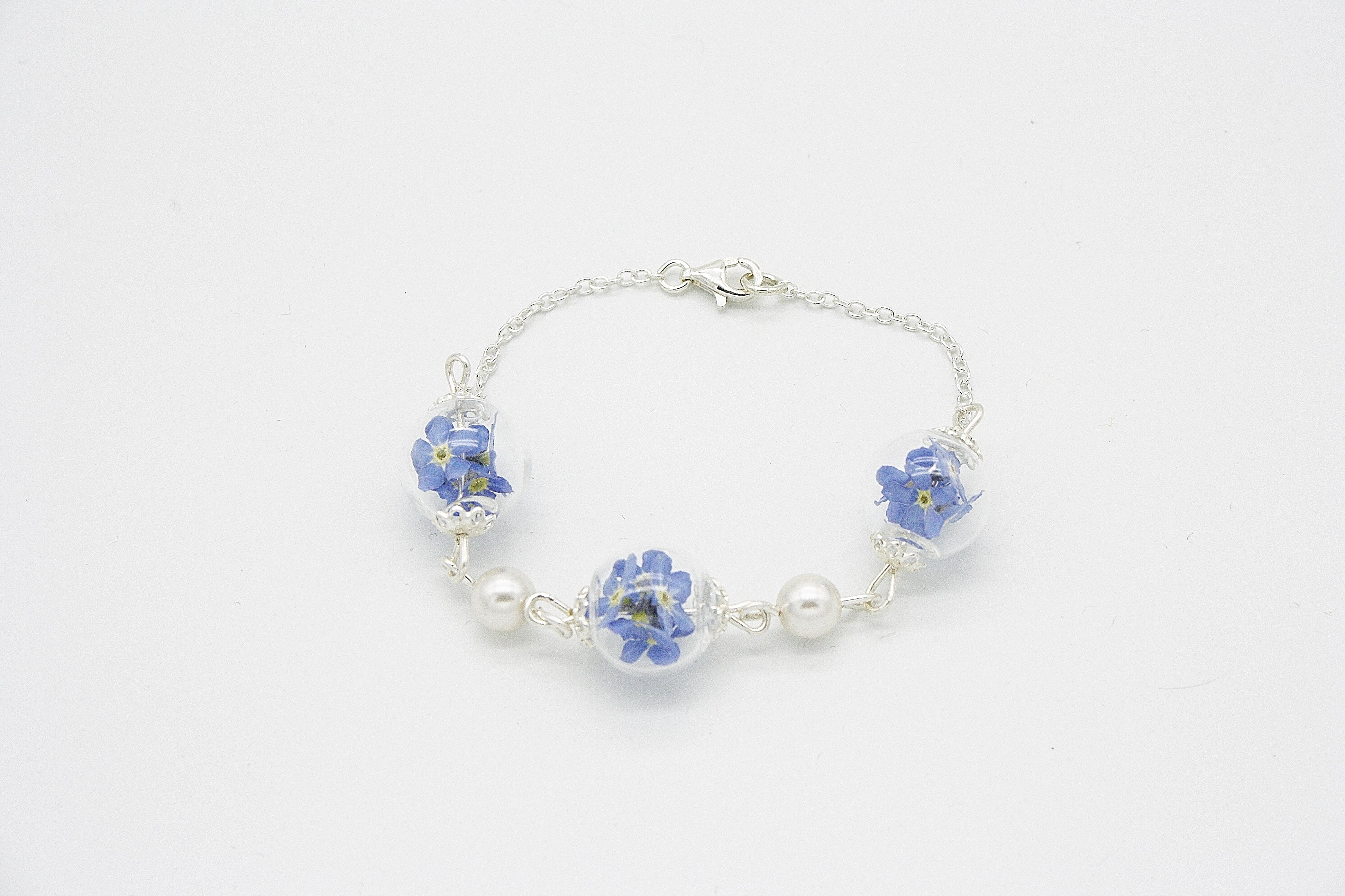 Brautjungfer Armband mit echten Vergissmeinnicht Silber 925