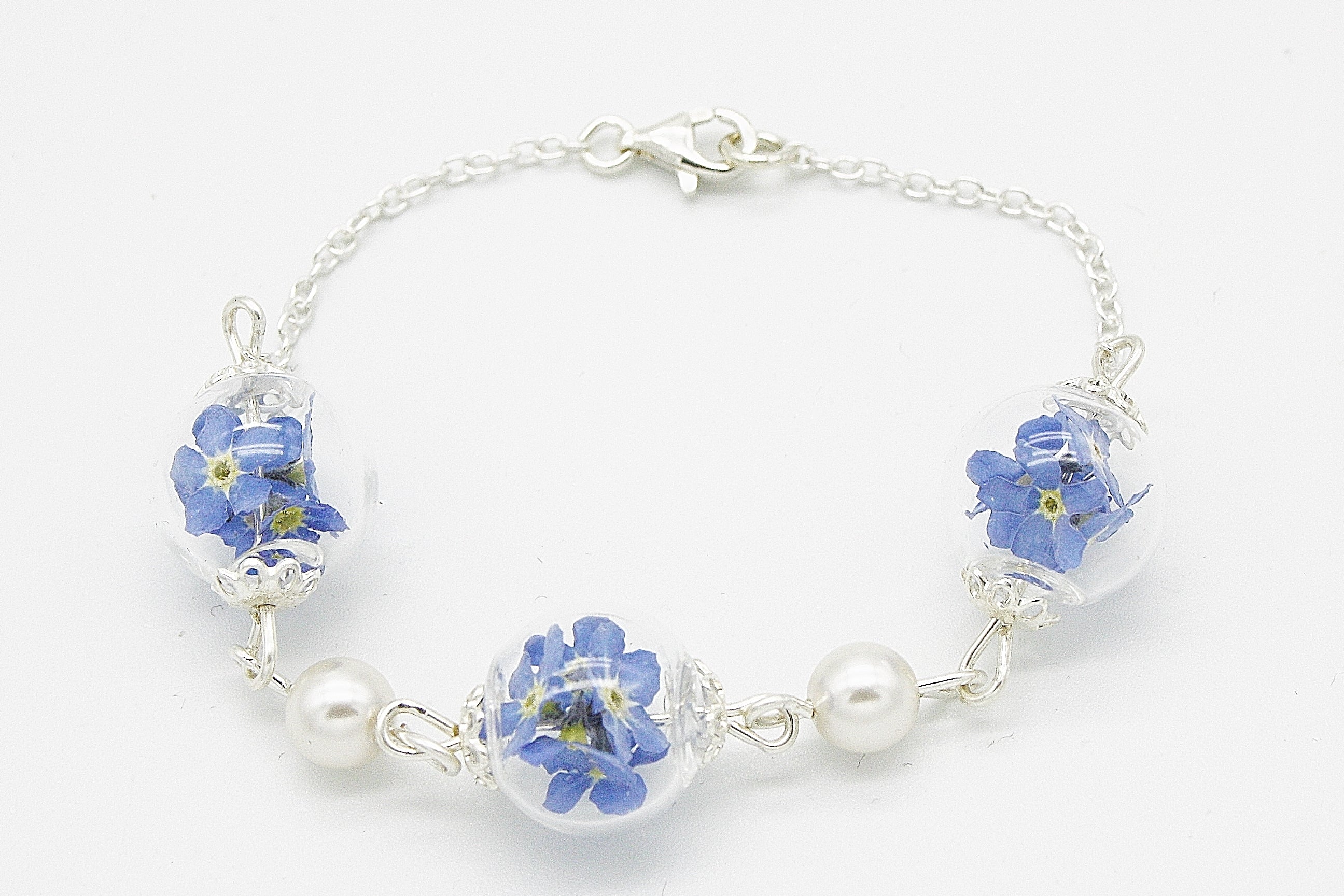 Brautjungfer Armband mit echten Vergissmeinnicht Silber 925