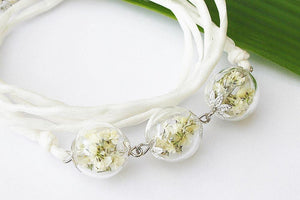 Blüten Wickelarmband ivory weiß mit Seide