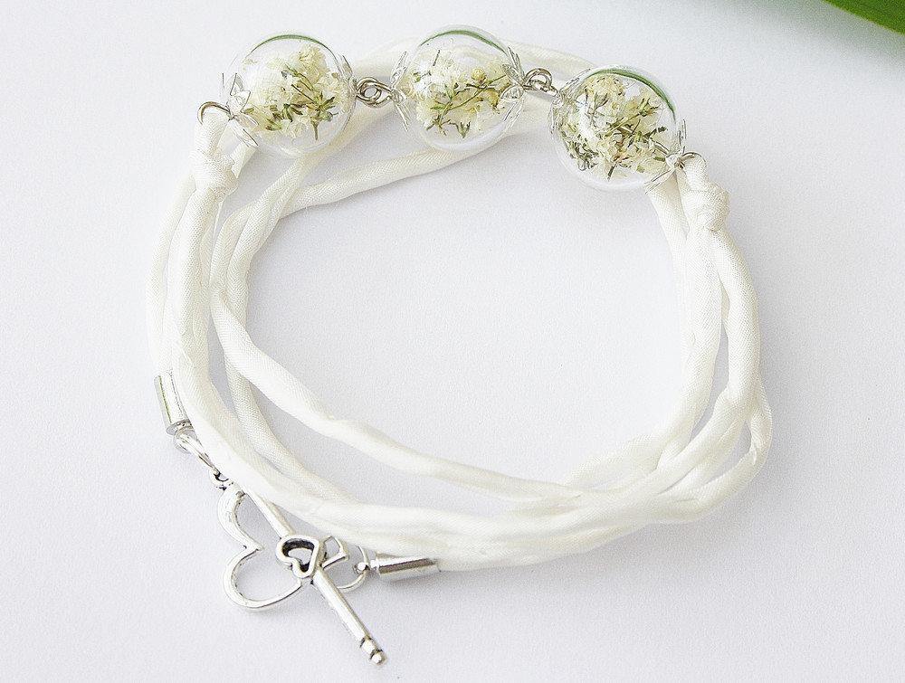 Blüten Wickelarmband ivory weiß mit Seide