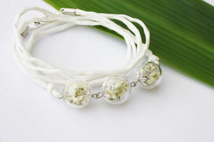 Blüten Wickelarmband ivory weiß mit Seide