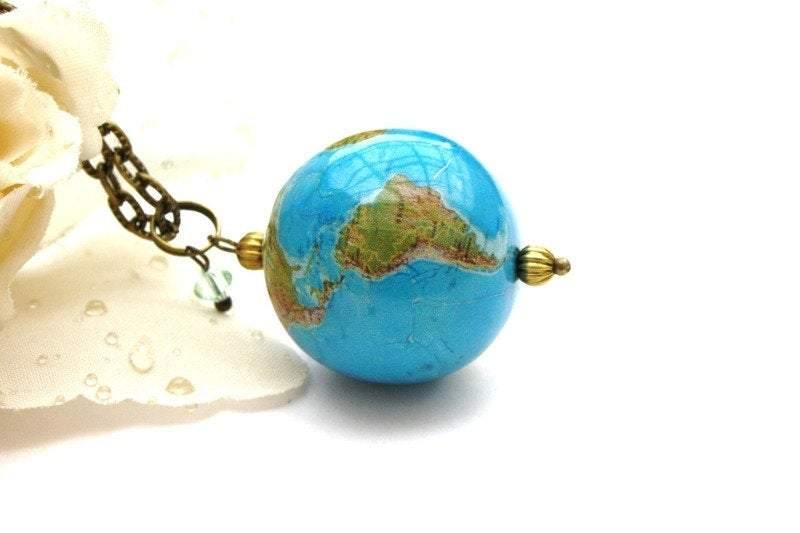 Halskette Weltreise Globus Anhänger Weltkugel türkis bronze Reise Abschied aupair Umzug Auswanderung Amerika Afrika Asien Kontinent Welt