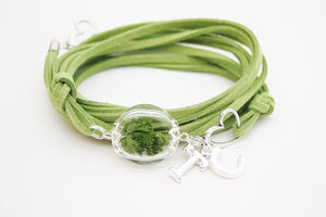 Echte Petersilie Wickelarmband Petersilienhochzeit Geschenk grün Hochzeitstag Brautpaar Liebe Herz Buchstaben Initialen