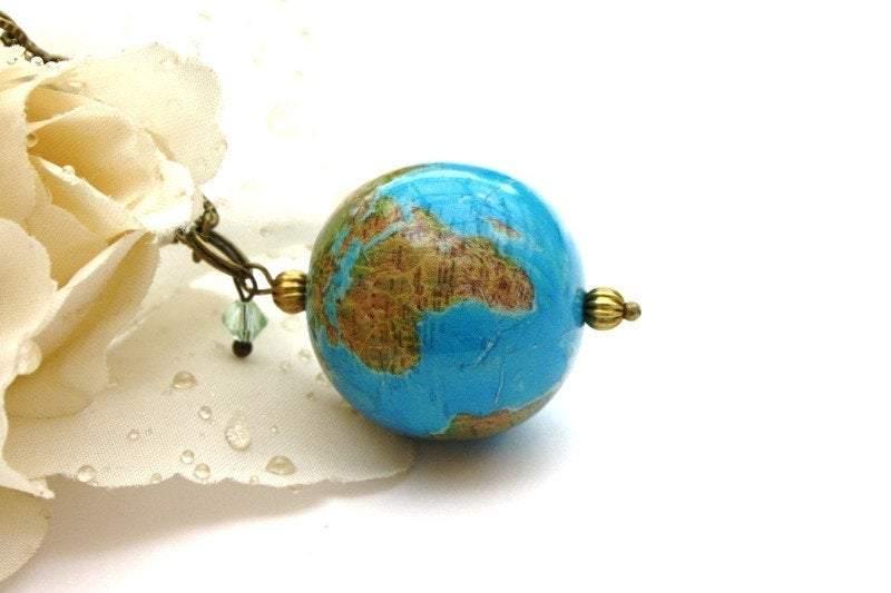 Halskette Weltreise Globus Anhänger Weltkugel türkis bronze Reise Abschied aupair Umzug Auswanderung Amerika Afrika Asien Kontinent Welt