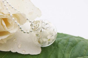 999er Silber Halskettenanhänger mit echten Vergissmeinnicht & Pusteblume