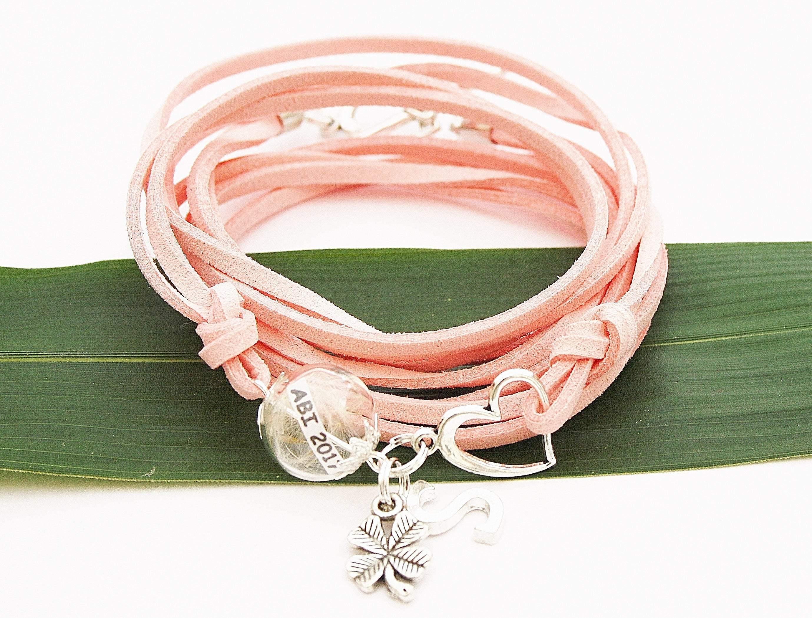 Individuelles Abi 2021 Wickelarmband Pusteblume Abitur Schulabschluss Glücksbringer Prüfung  Armband rosa Geschenk Abschlussprüfung
