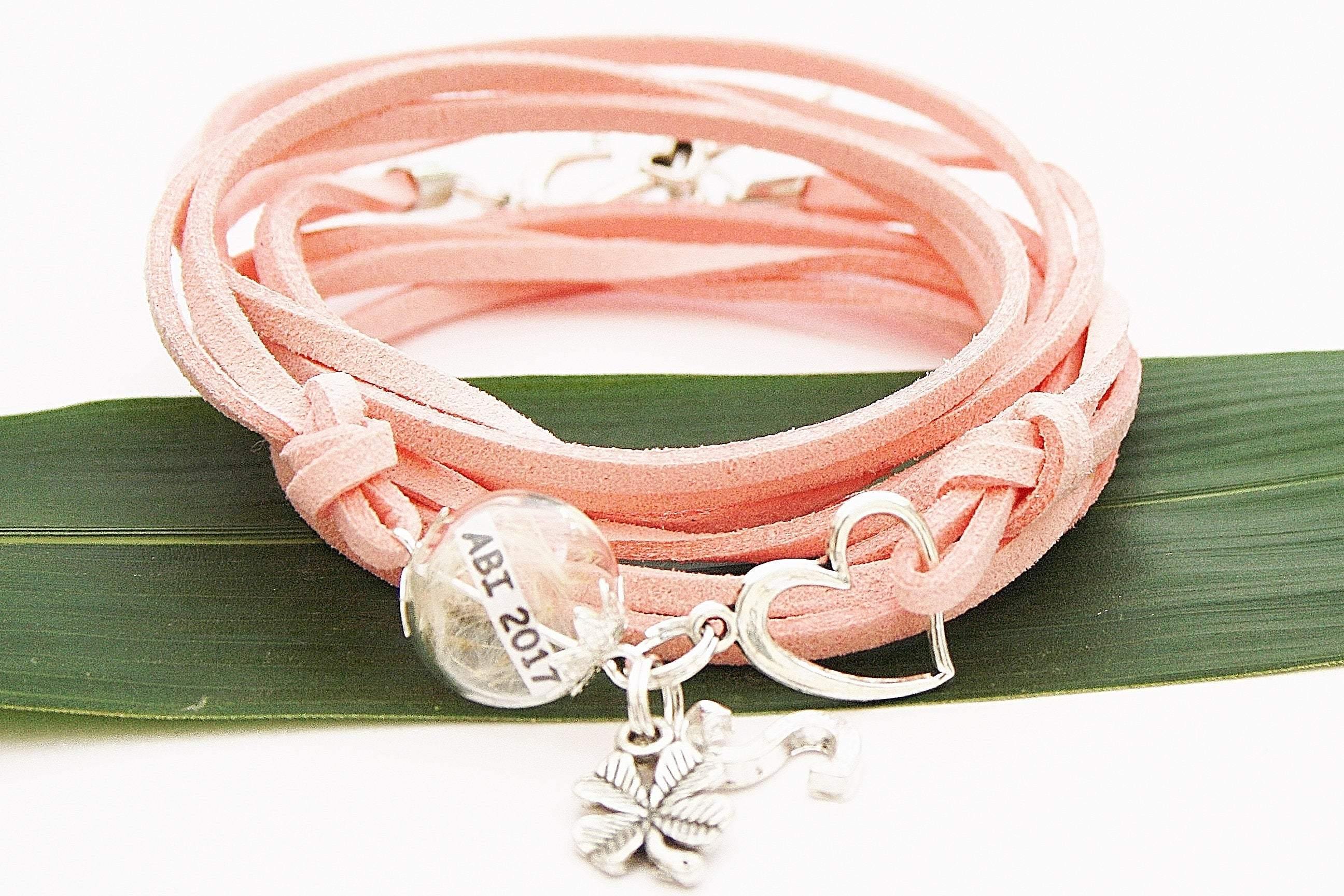 Individuelles Abi 2021 Wickelarmband Pusteblume Abitur Schulabschluss Glücksbringer Prüfung  Armband rosa Geschenk Abschlussprüfung