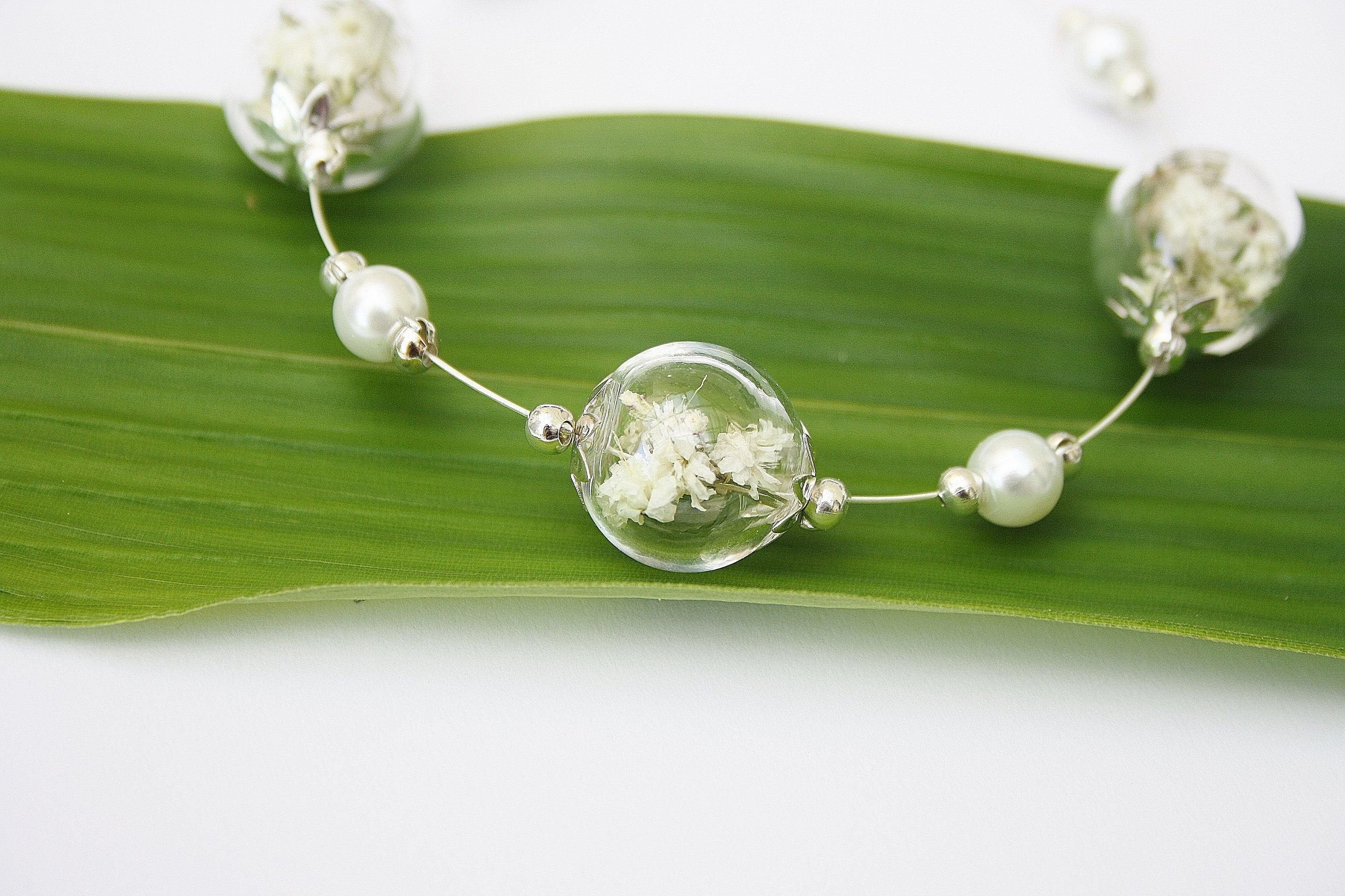 Zartes Blüten Armband Brautschmuck mit Perlen