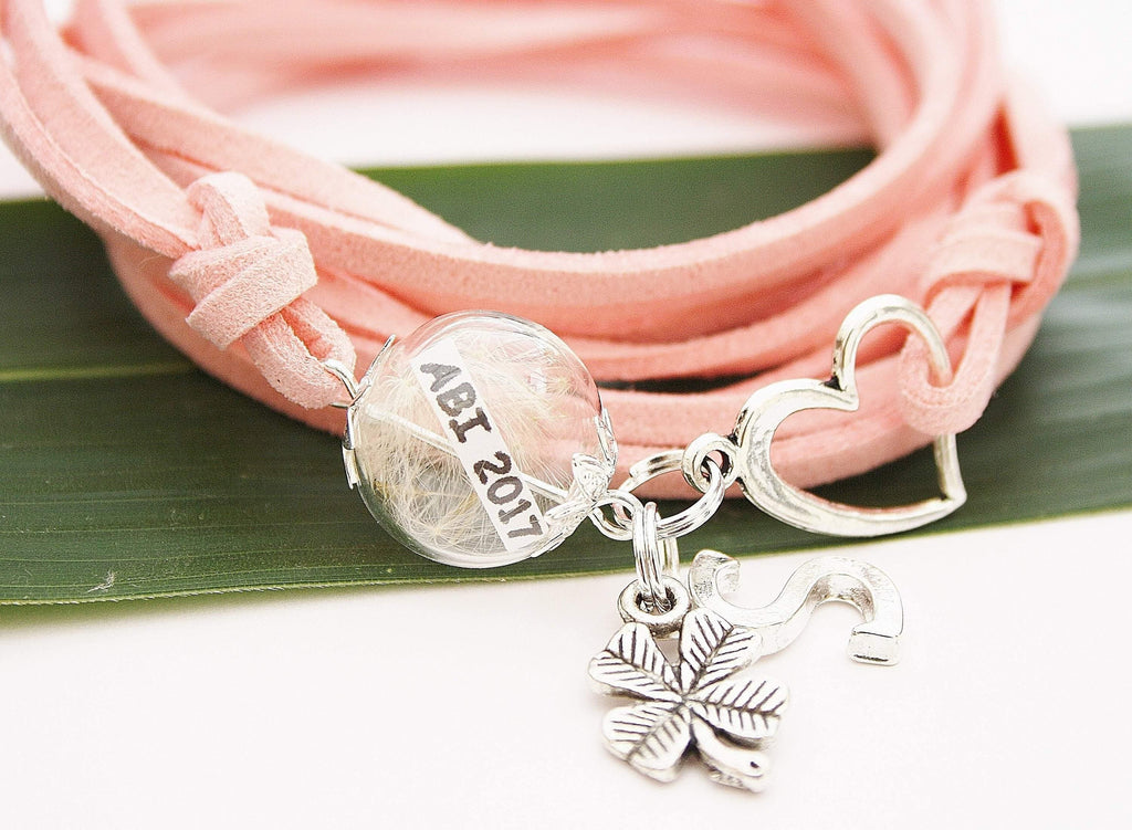 Individuelles Abi 2021 Wickelarmband Pusteblume Abitur Schulabschluss Glücksbringer Prüfung  Armband rosa Geschenk Abschlussprüfung