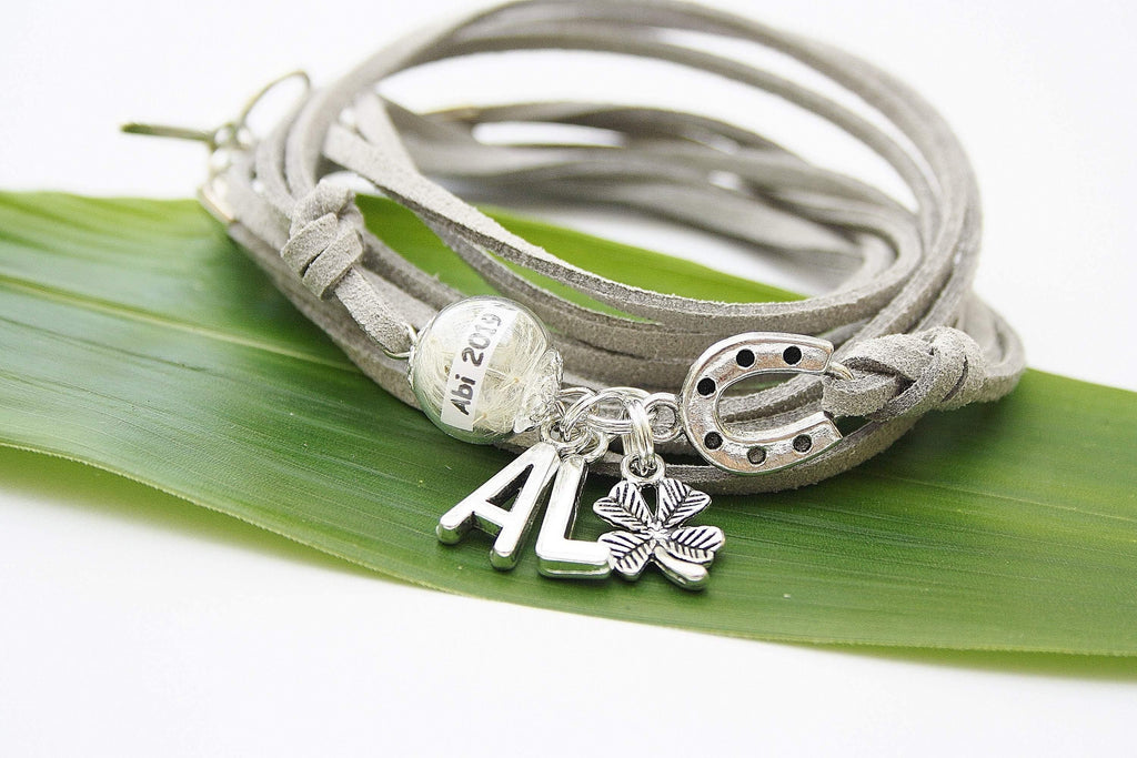 Abi 2021 Wickelarmband Pusteblume Abitur Schulabschluss Ausbildung Armband Glücksbringer Initiale personalisierbar Bachelor Glück Prüfung