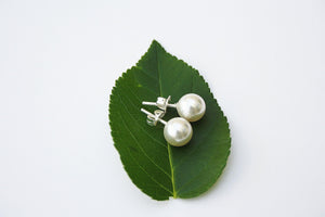 925er Silber Ohrstecker Perle ivory, Brautschmuck